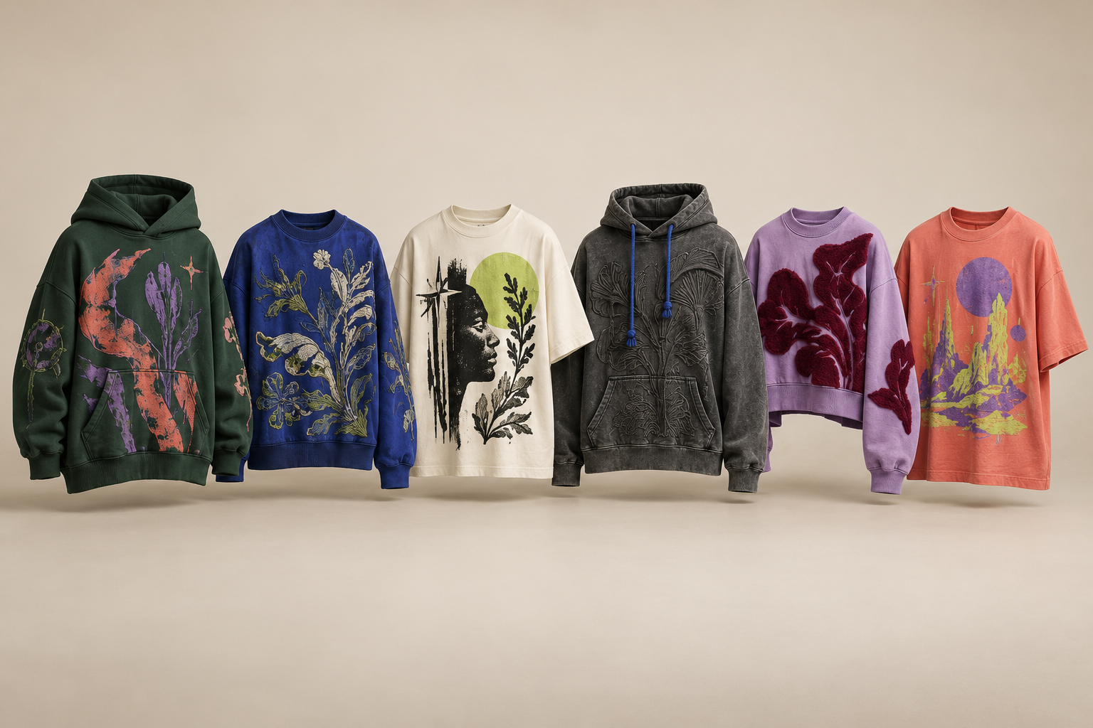 Conceitos de sweats, t-shirts e hoodies